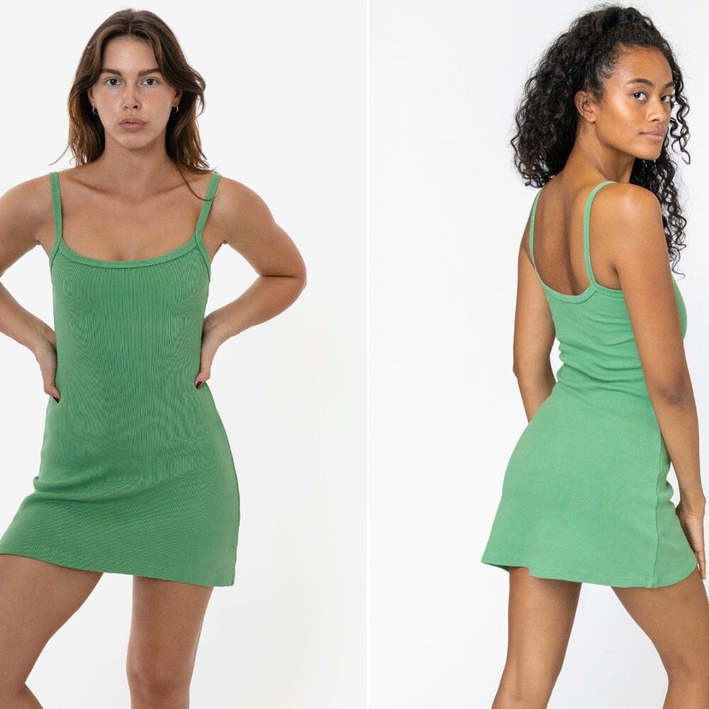 Heavy Rib Green Spaghetti Mini Dress